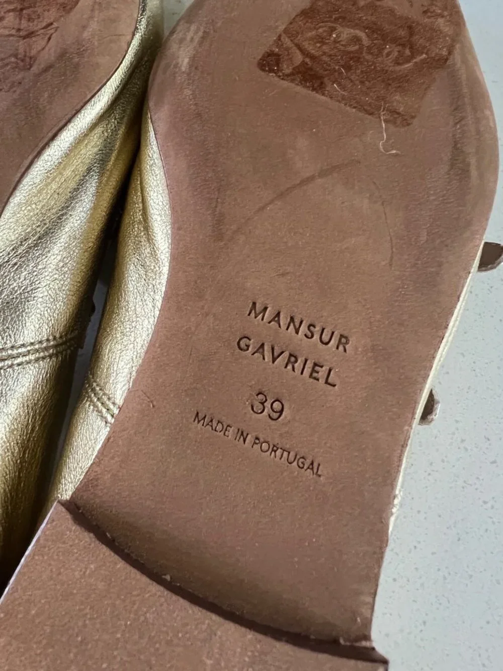 Mansur Gavriel Square Toe Mary Jane gold lamb leather Flats size  39